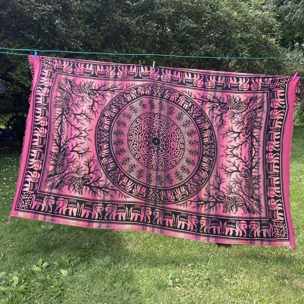 VTG 90s India Elephant Tapestry 100% Cotton 66
